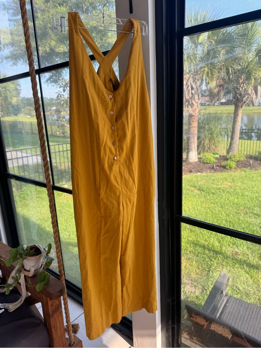 Shinestar Mustard Yellow Button-Front Jumpsuit Romper